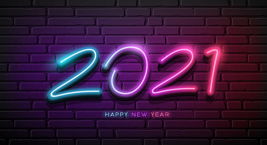 Blue, purple and pink LED which reads '2021 happy new year'